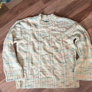 American Eagle Outfitters Cream Multicolor Crewneck Sweater